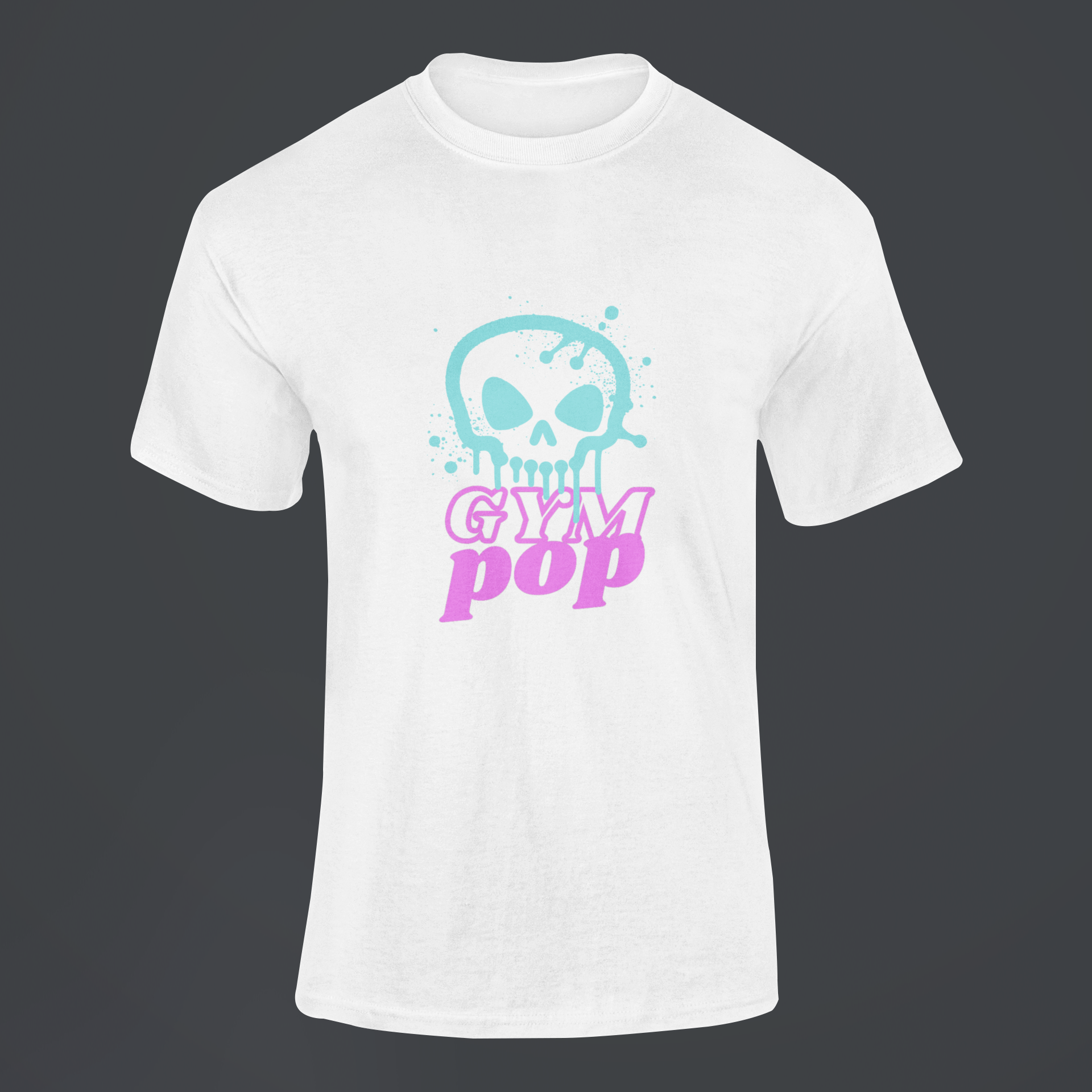 Flat lay of Gympop graffiti skull signature T-shirt featuring bold skull graffiti artwork on soft cotton fabric.