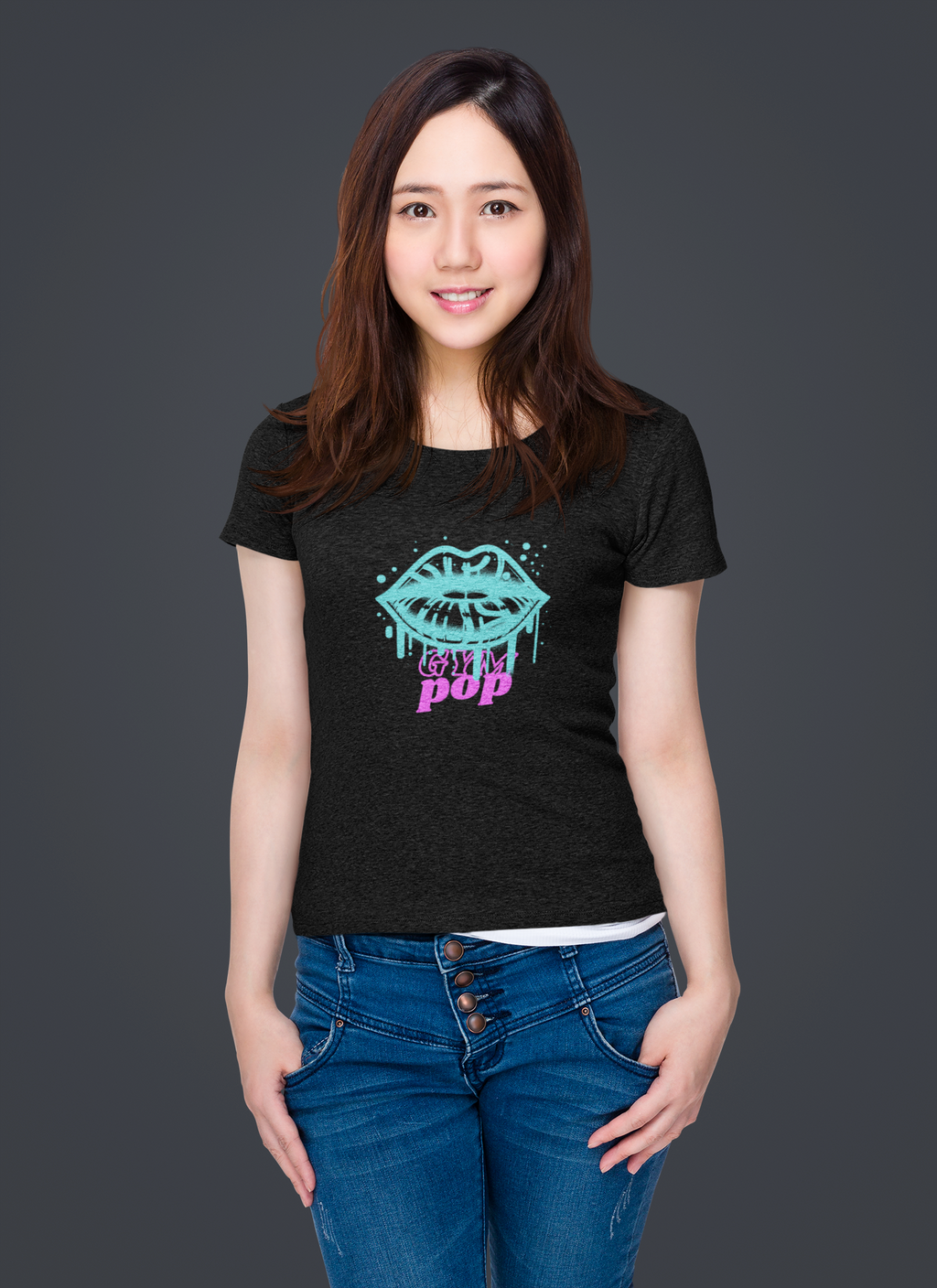 Black "Graffiti Lips Signature Tee" by Gympop featuring a bold graffiti-style lip graphic on the front.