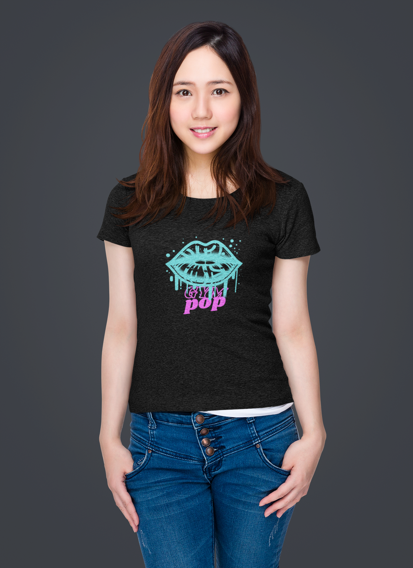Black "Graffiti Lips Signature Tee" by Gympop featuring a bold graffiti-style lip graphic on the front.