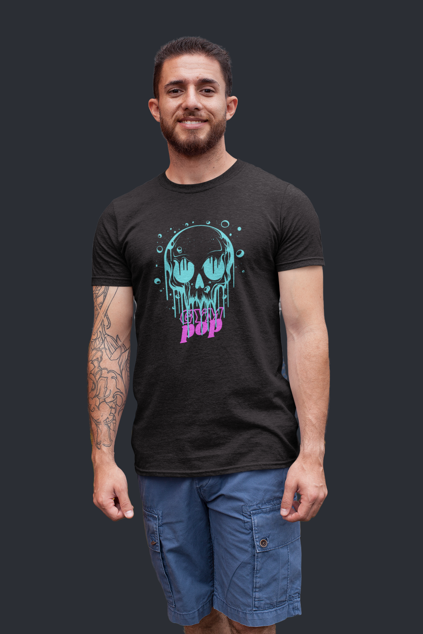 Black graffiti bubble skull signature T-shirt by Gympop featuring bold skull artwork and street-style design.