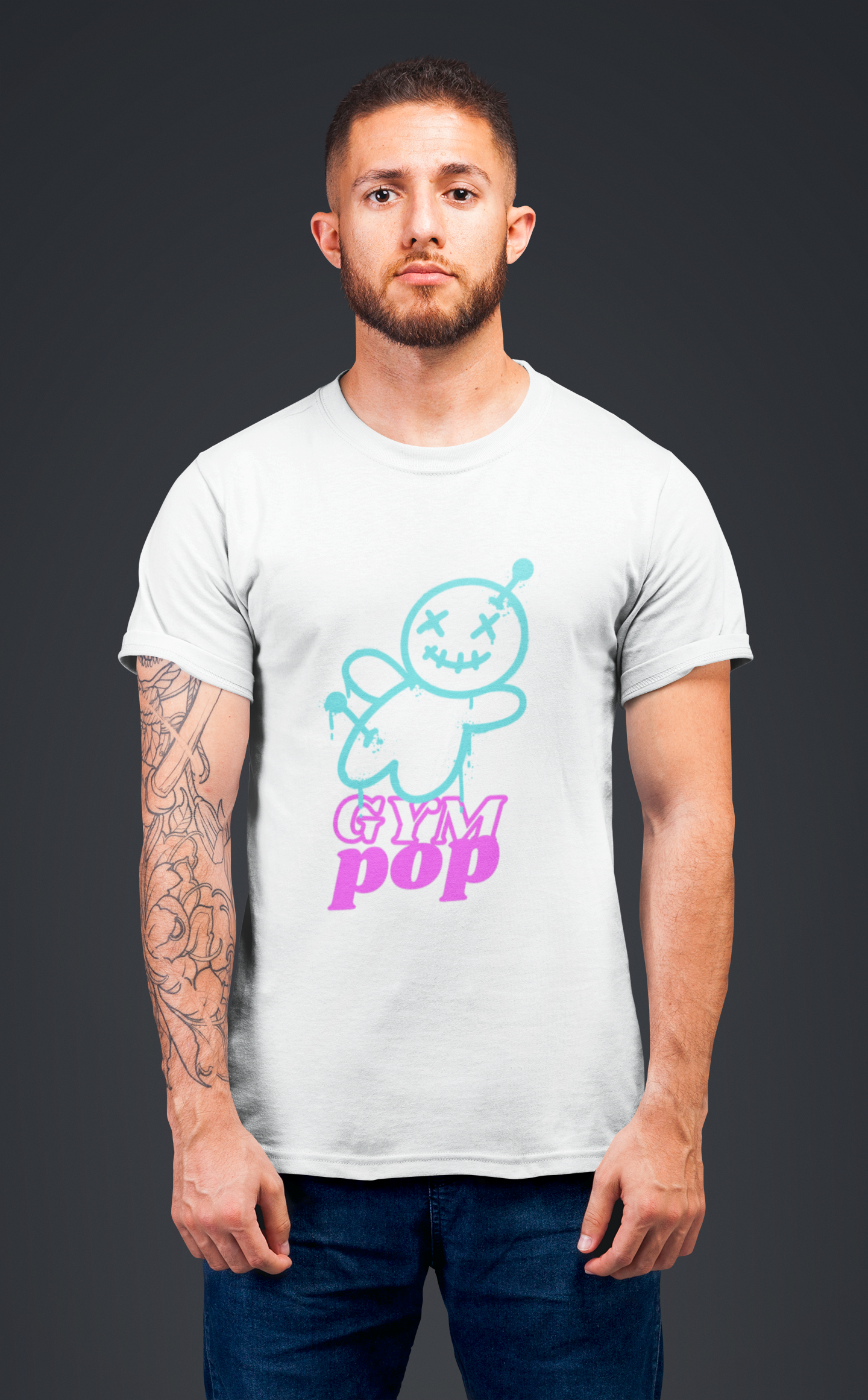 White Graffiti Voodoo Signature T-shirt by Gympop featuring bold graffiti-style design on the front.