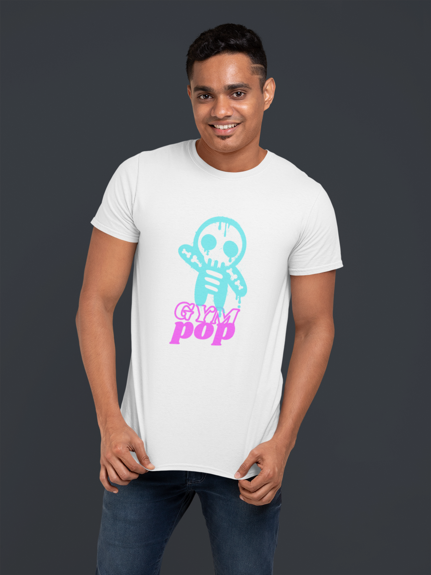 White graffiti zombie signature T-shirt by Gympop featuring bold zombie artwork on the front.