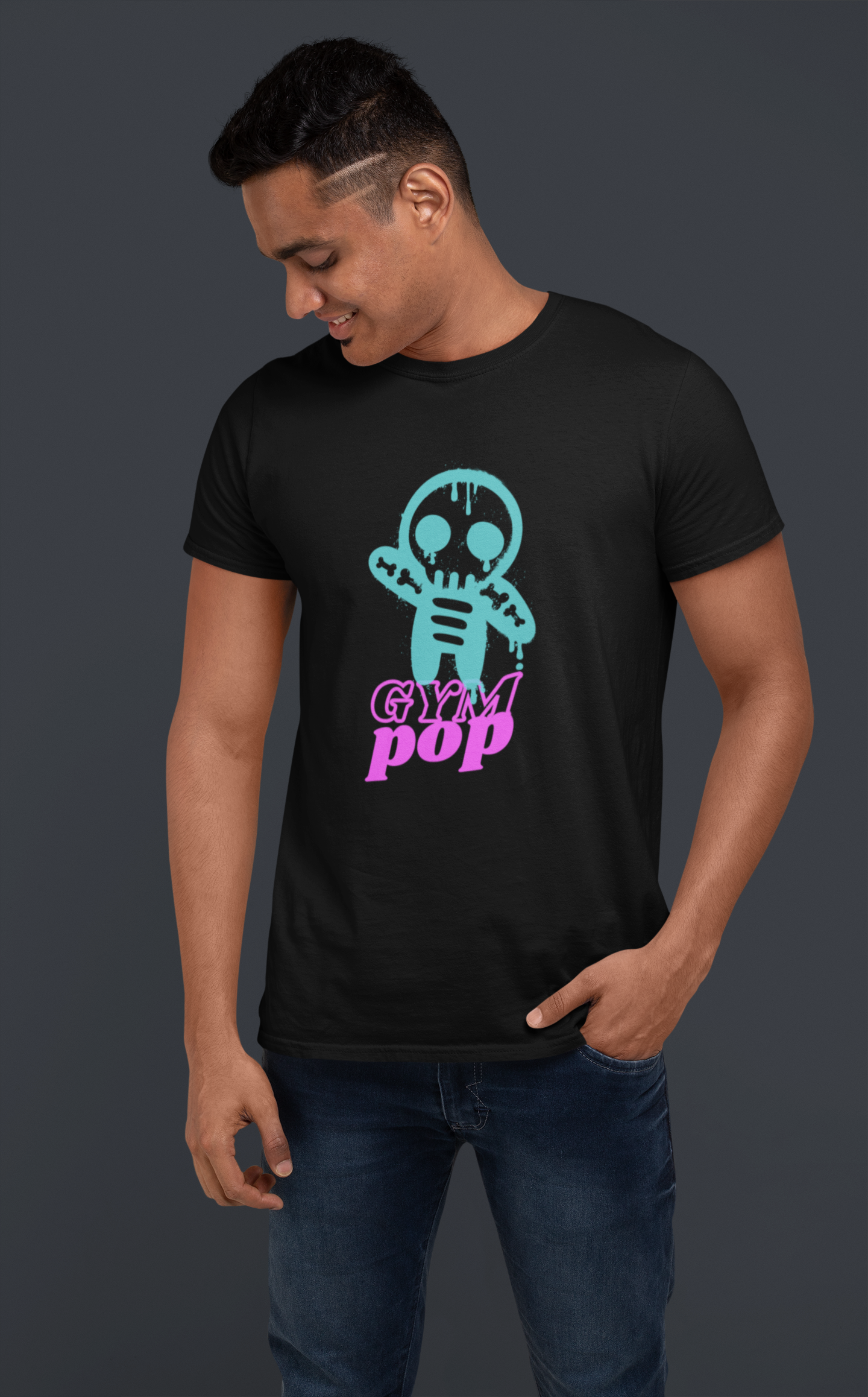 Black graffiti zombie signature T-shirt by Gympop featuring bold zombie artwork and street-style design.