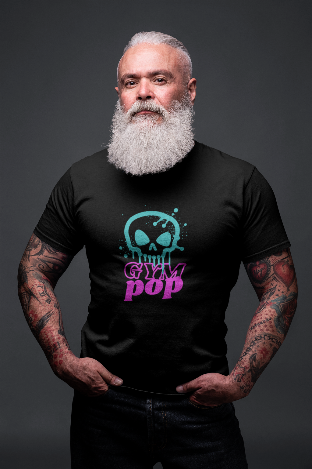 Gympop graffiti skull signature tee featuring a bold, colorful skull graphic on a casual cotton T-shirt.