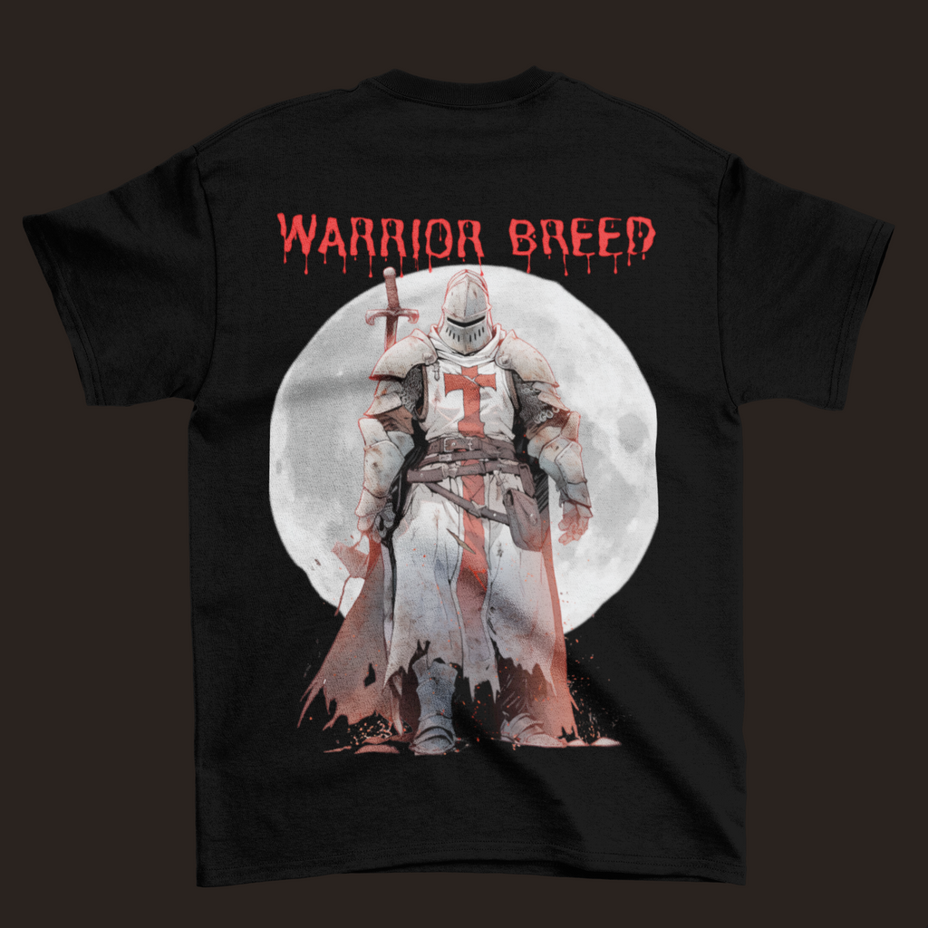 Back view of Gympop Warrior Breed Oversized Knight T-shirt showing a minimal design on a plain backdrop.