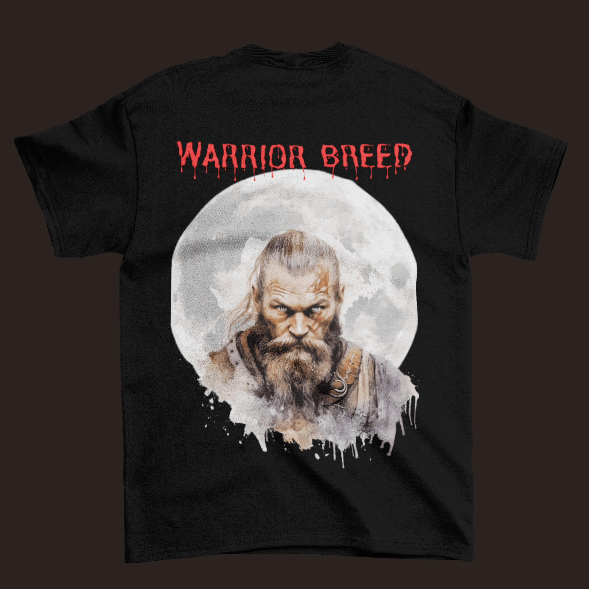 Back view of Gympop Warrior Breed Oversized Viking Tee with bold graphic design on plain backdrop.