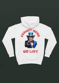 Back view of Gympop Go Lift Hoodie, a cotton heritage pullover hoodie displayed on a customizable background.