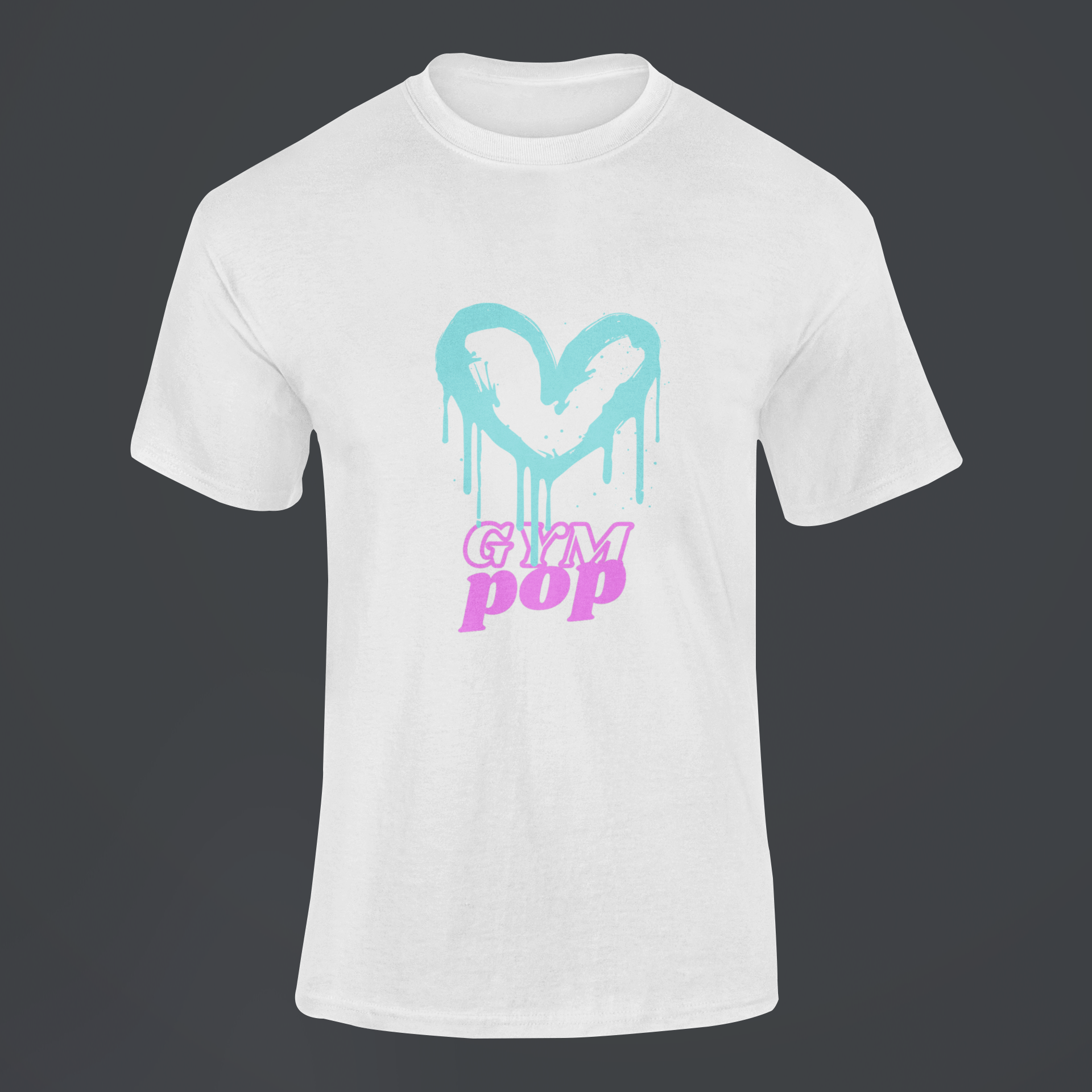 Gray graffiti heart signature t-shirt by Gympop displayed on a customizable background with a ghosted mockup style.