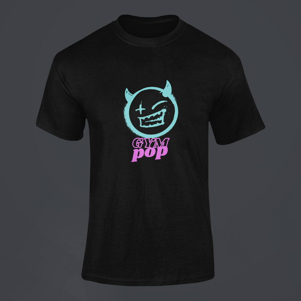 Ghosted Neon Devil Signature Tee by Gympop displayed on a customizable background, showcasing a stylish graphic t-shirt design.