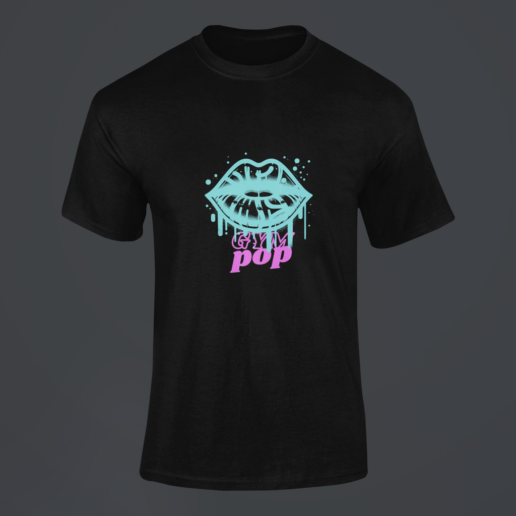 Graffiti Lips Signature Tee by Gympop featuring bold graphic lips design on a casual t-shirt.