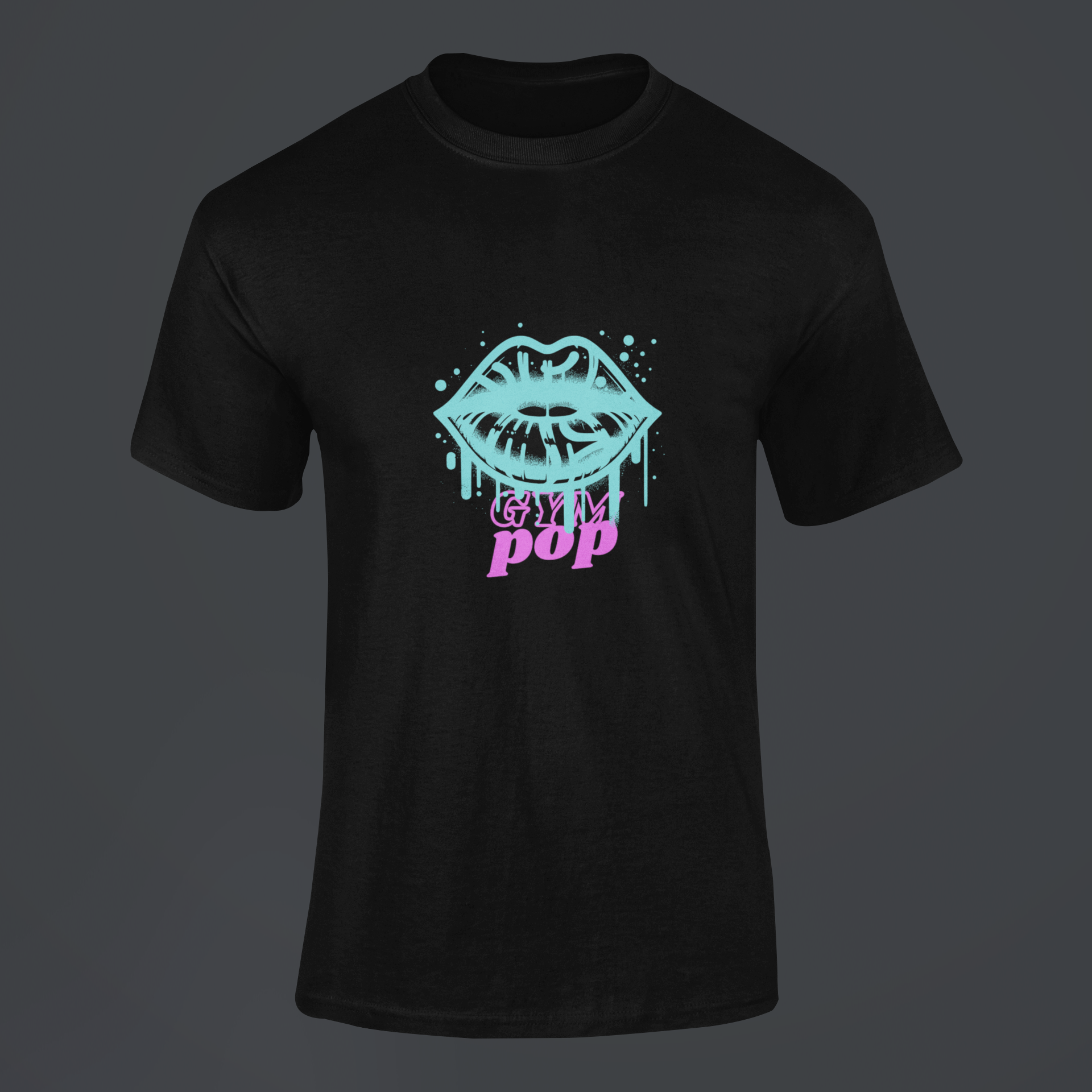 Graffiti Lips Signature Tee by Gympop featuring bold graphic lips design on a casual t-shirt.
