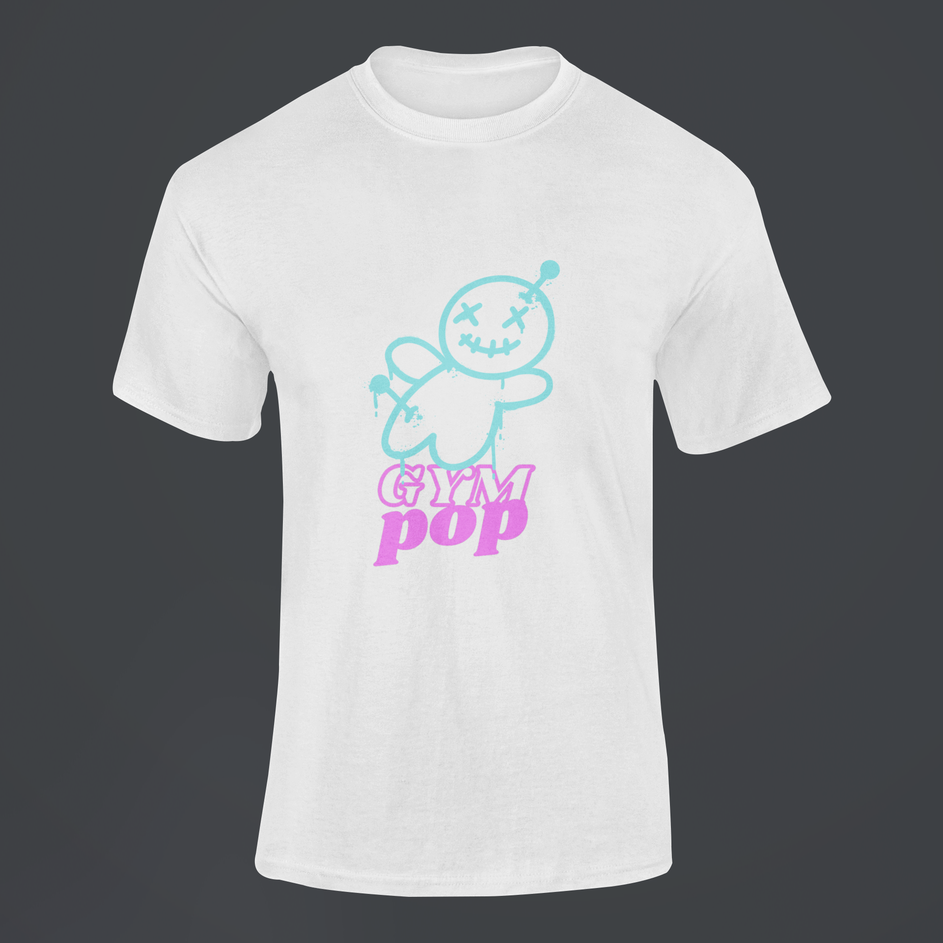 Graffiti Voodoo Signature Gympop T-shirt mockup featuring ghosted design on customizable background.