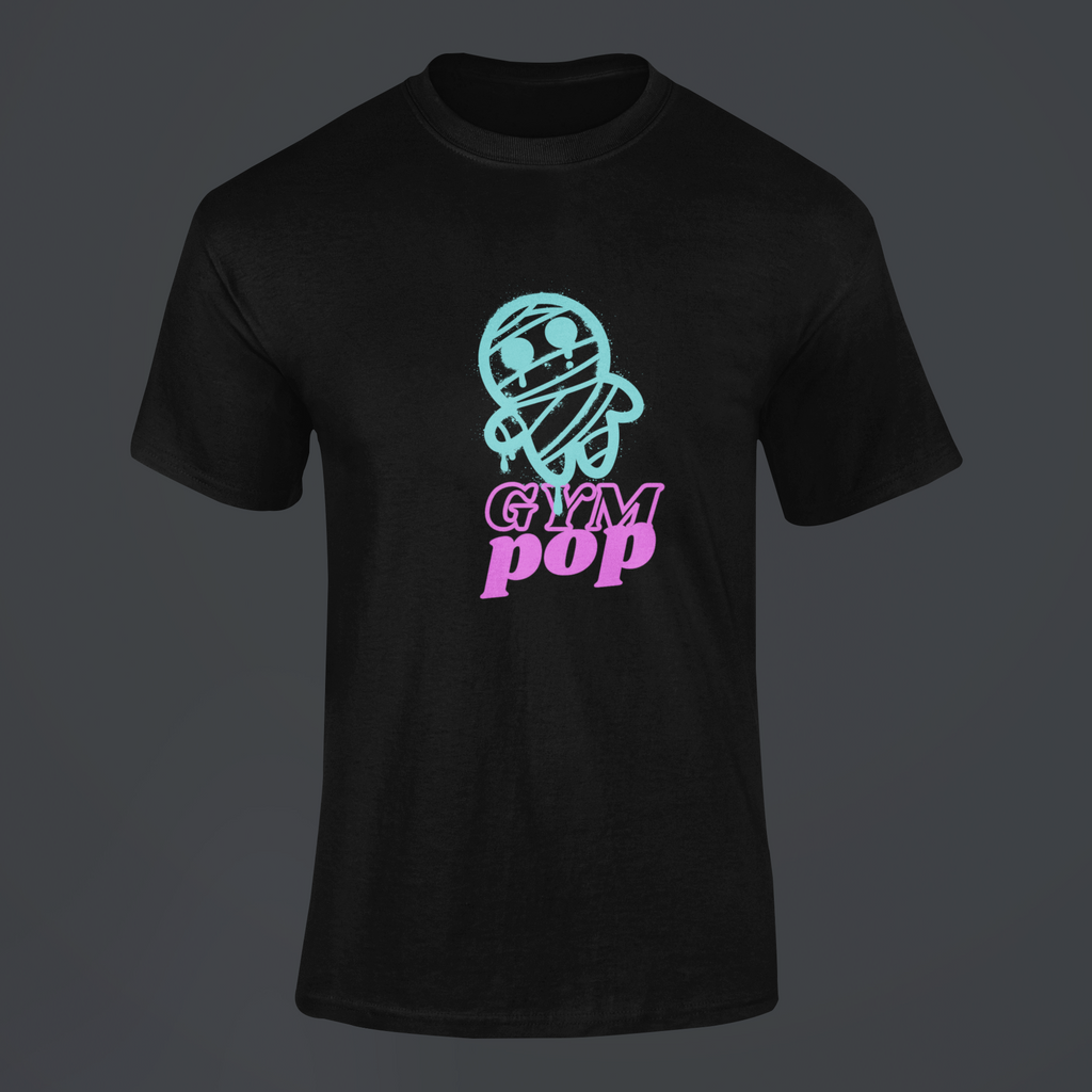 Gympop Graffiti Mummy Signature Tee mockup featuring ghosted graphic on customizable background
