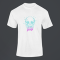 Gympop graffiti bubble skull signature T-shirt mockup featuring a ghosted skull design on a customizable background.