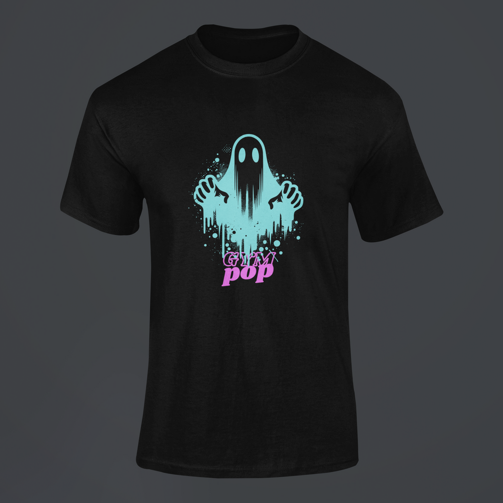 Gympop Graffiti Ghost Signature Tee mockup featuring a ghosted graphic on a customizable background.