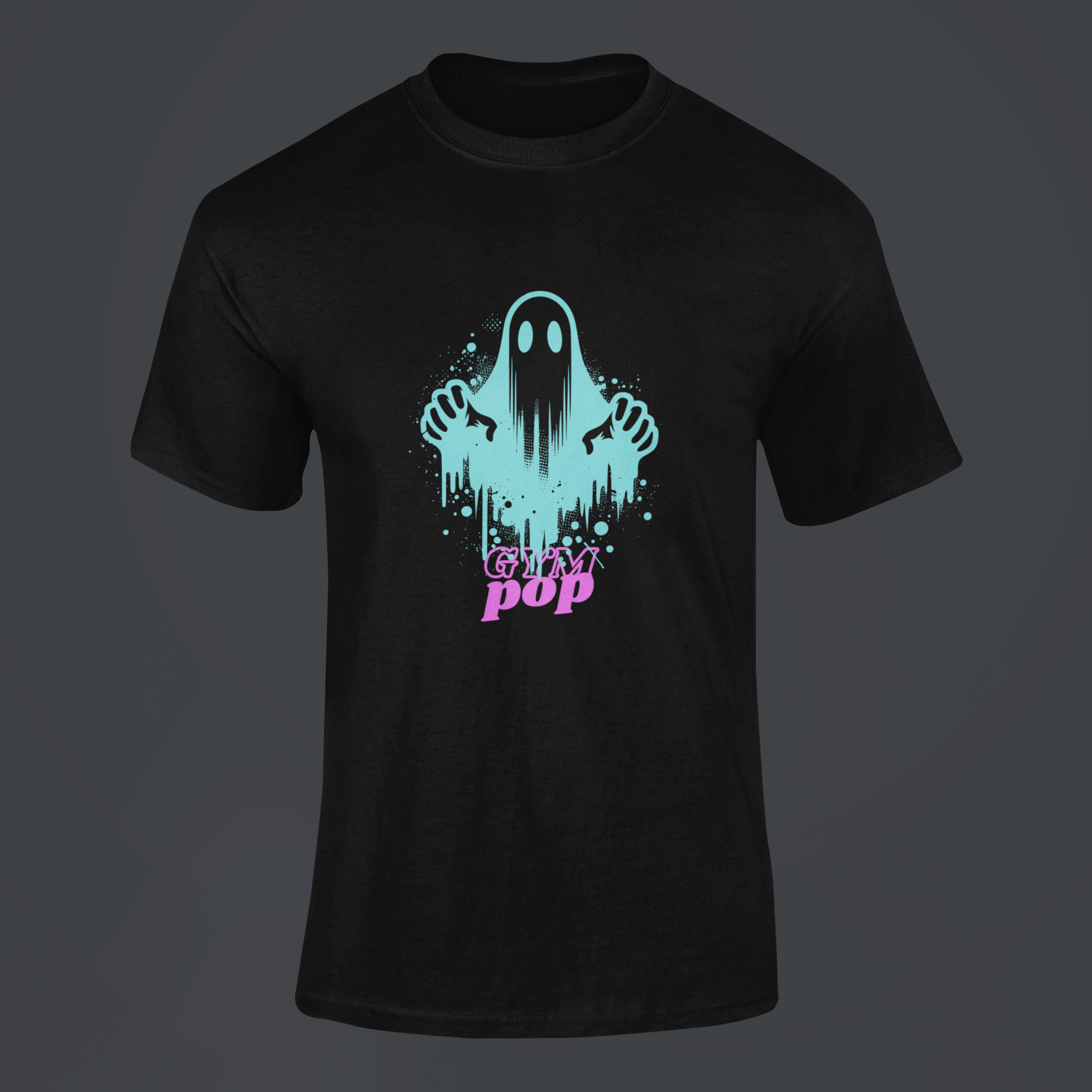 Gympop Graffiti Ghost Signature Tee mockup featuring a ghosted graphic on a customizable background.