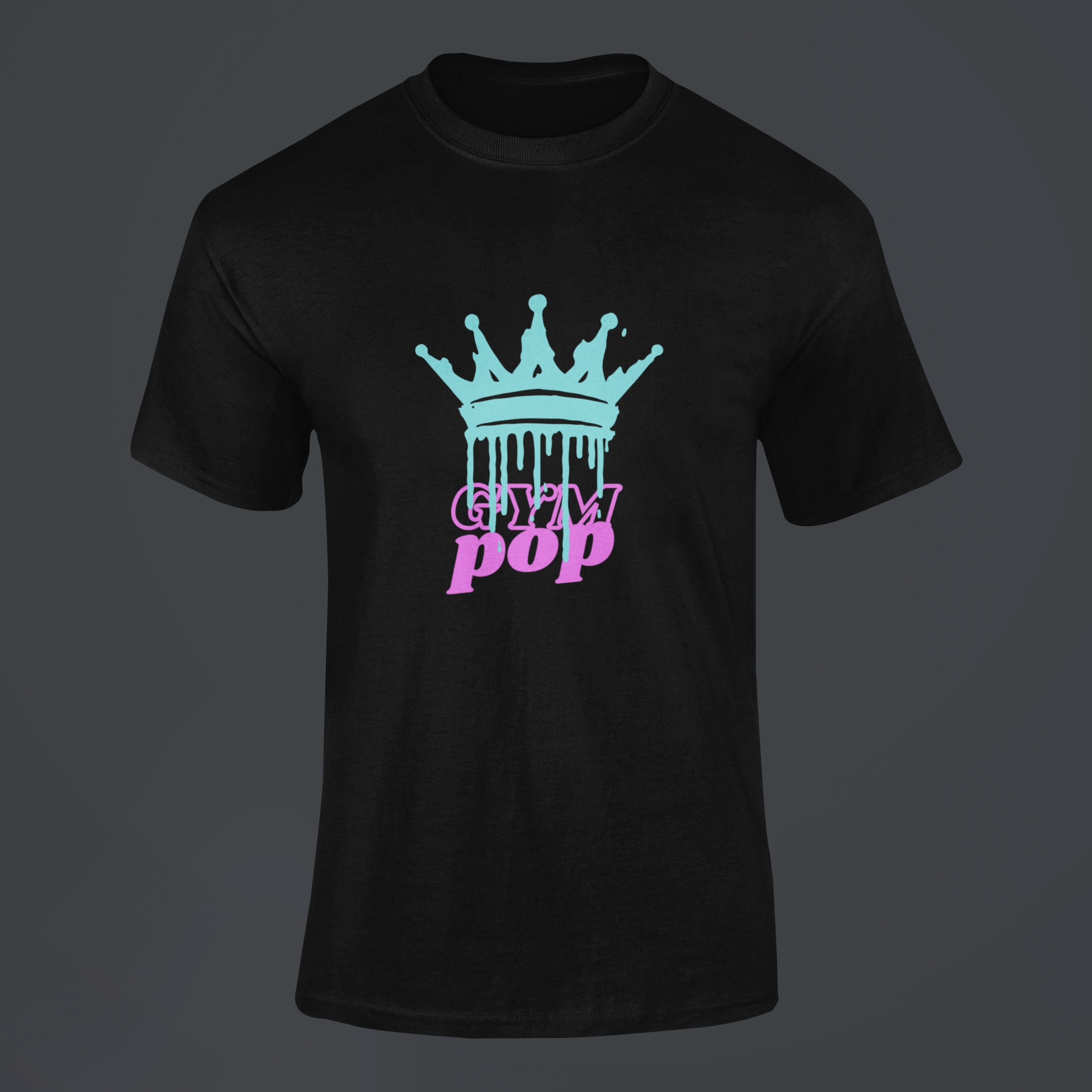 Gympop Graffiti Crown Signature Tee mockup featuring a ghosted design on a customizable background.