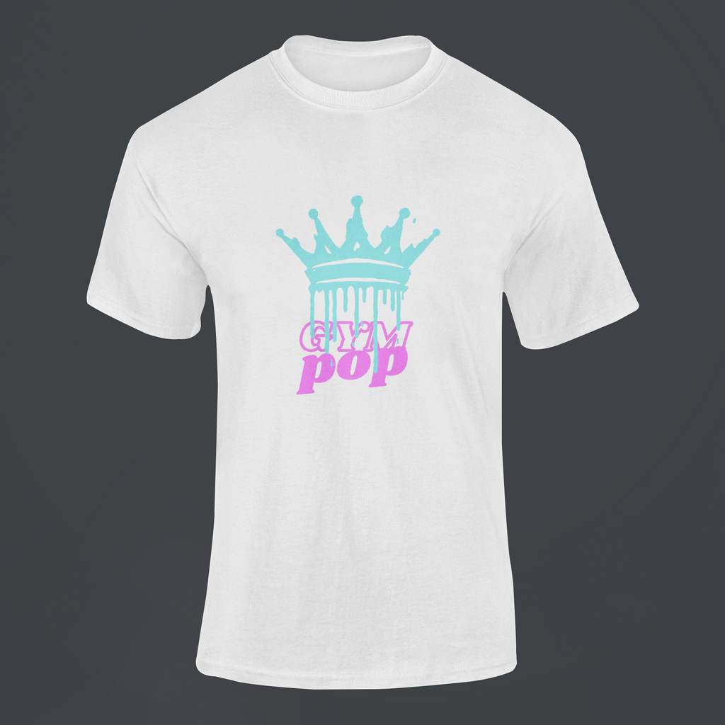 Gympop Graffiti Crown Signature Tee mockup featuring ghosted design on customizable background, showcasing streetwear style.