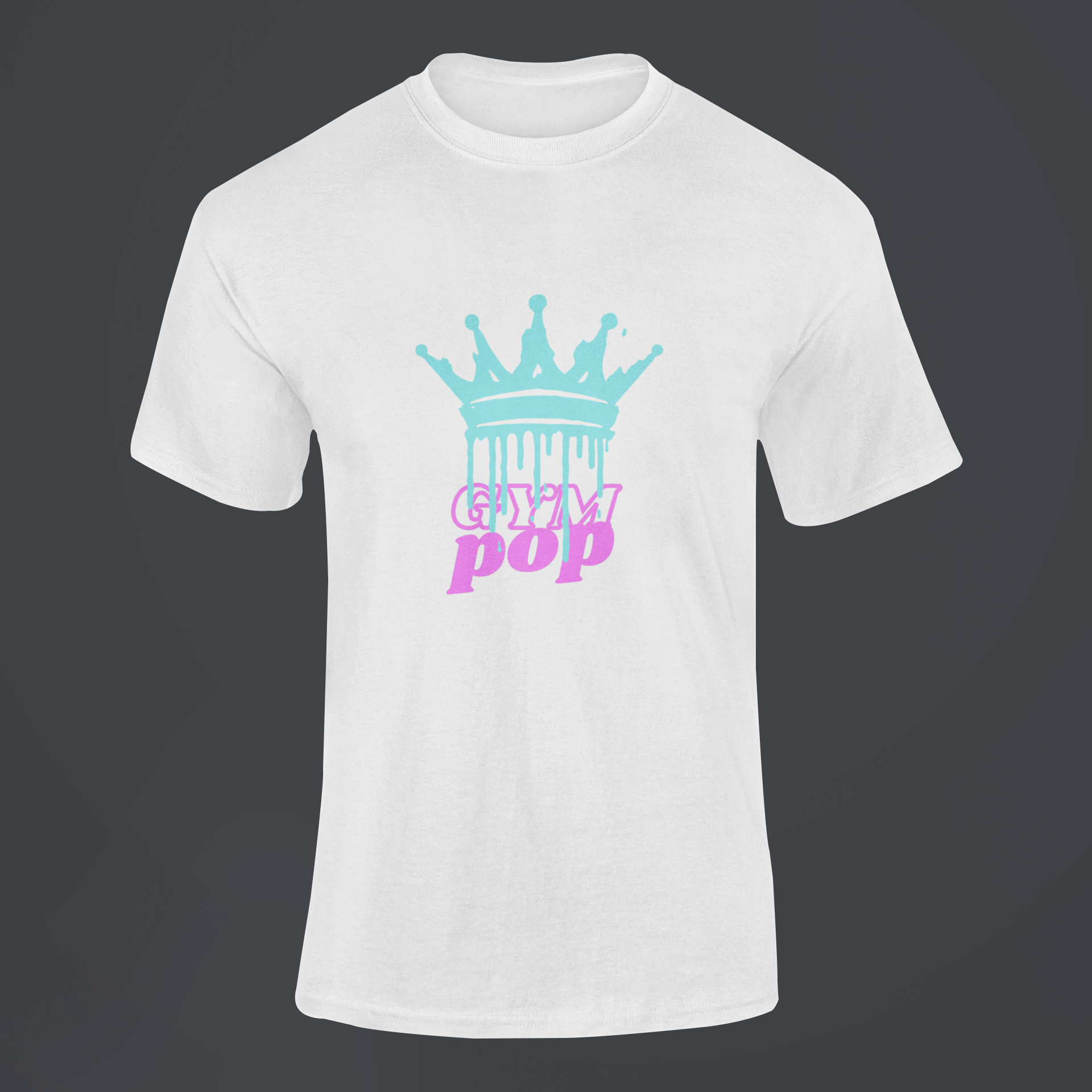 Gympop Graffiti Crown Signature Tee mockup featuring ghosted design on customizable background, showcasing streetwear style.