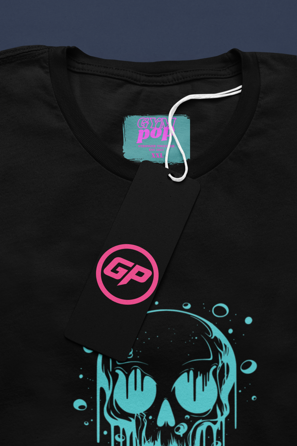 Gympop graffiti bubble skull signature T-shirt featuring colorful graffiti-style skull design on round-neck tee.