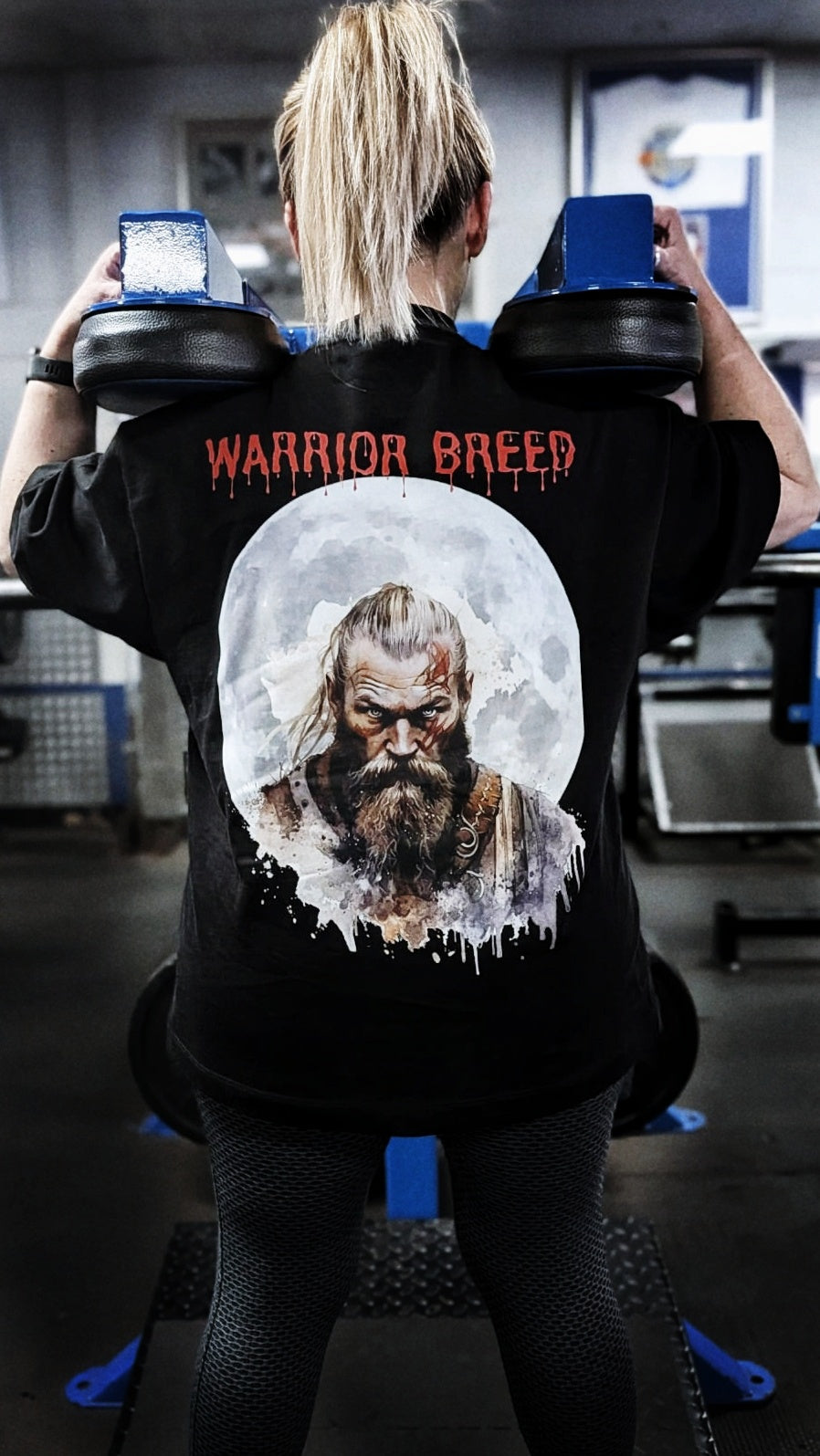 Gympop Warrior Breed Oversized Viking T-shirt featuring bold Viking graphic and relaxed fit, perfect for casual streetwear.